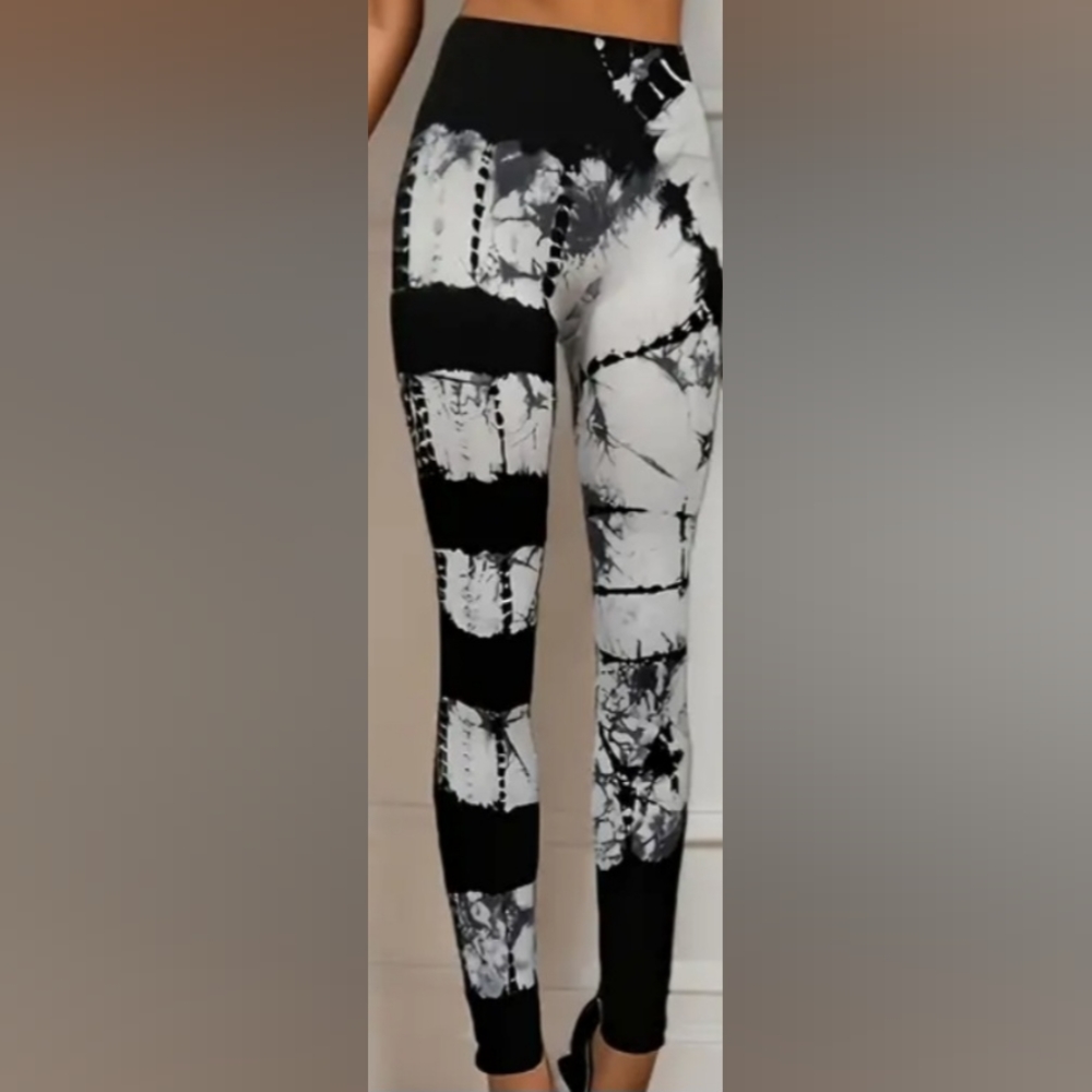 S/M Womens Seamless Tie Dye Leggings White Black